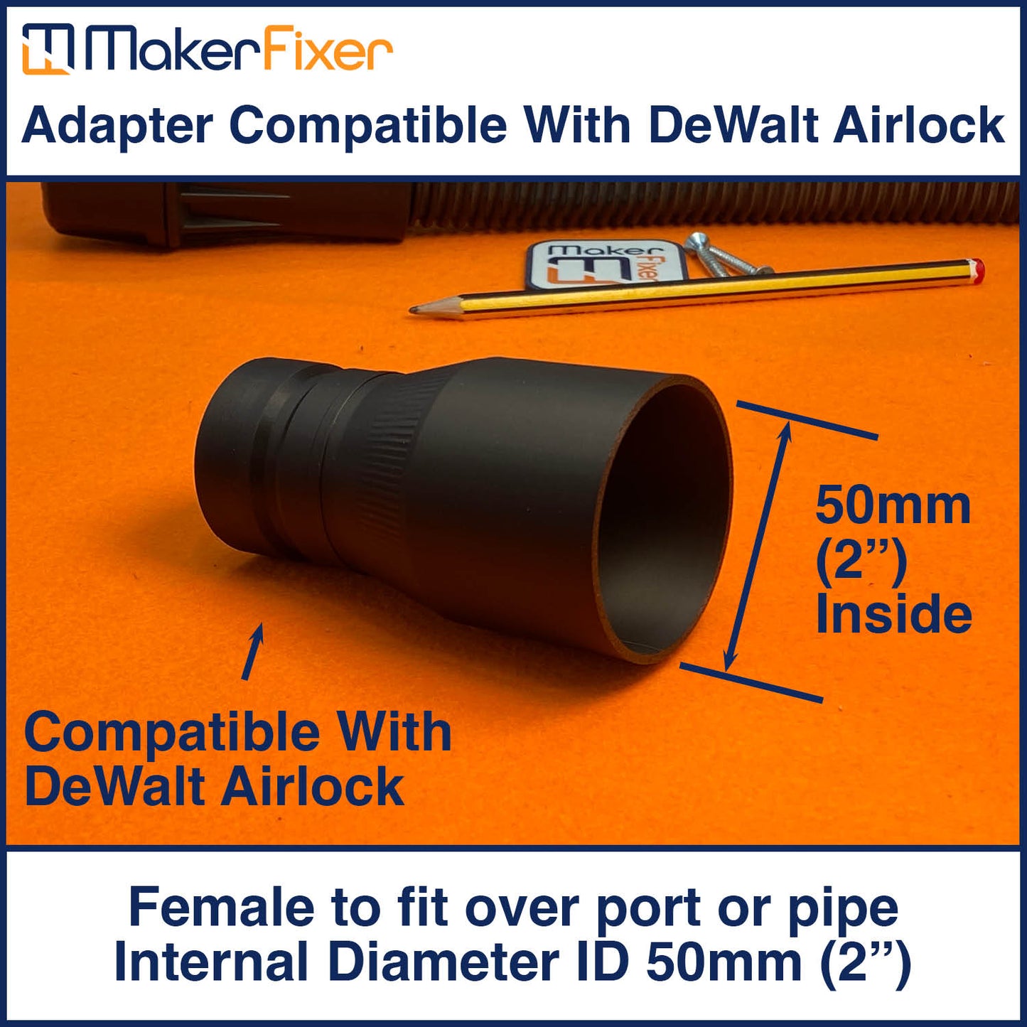 Dust Extraction Adaptor DeWalt AirLock Compatible Male to Female ID Various Sizes