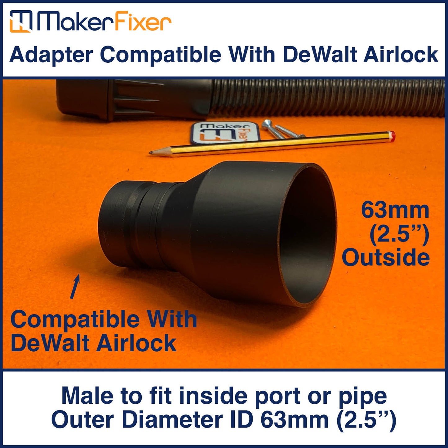 Dust Extraction Adaptor DeWalt AirLock Compatible Male to Male OD Various Sizes