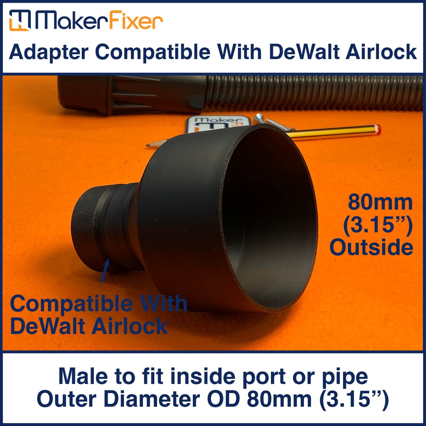 Dust Extraction Adaptor DeWalt AirLock Compatible Male to Male OD Various Sizes