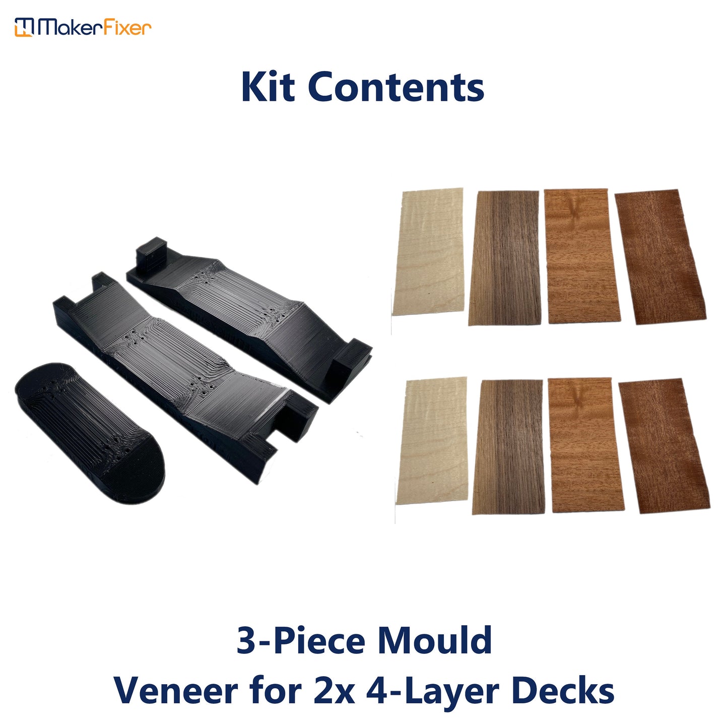 Fingerboard Wood Veneer Mould Clamp Make Tech Deck Finger Skateboard 3D Printed