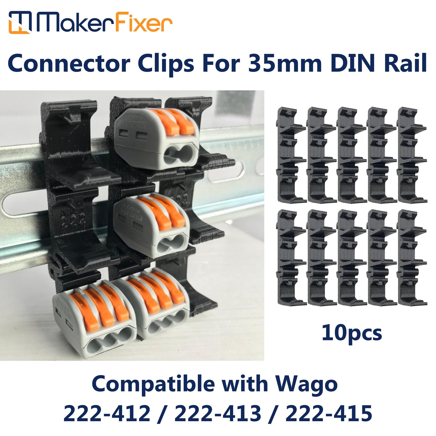 10pcs DIN Rail Mounts For Wago 222 Connectors 3D Printed