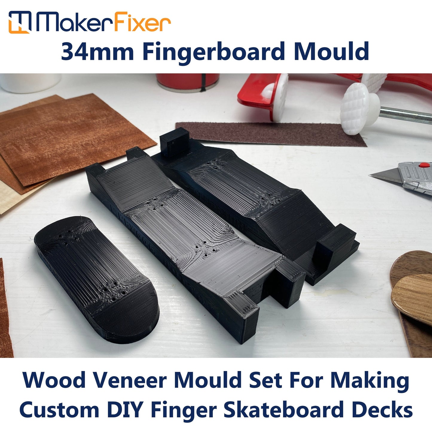 Fingerboard Wood Veneer Mould Clamp Make Tech Deck Finger Skateboard 3D Printed