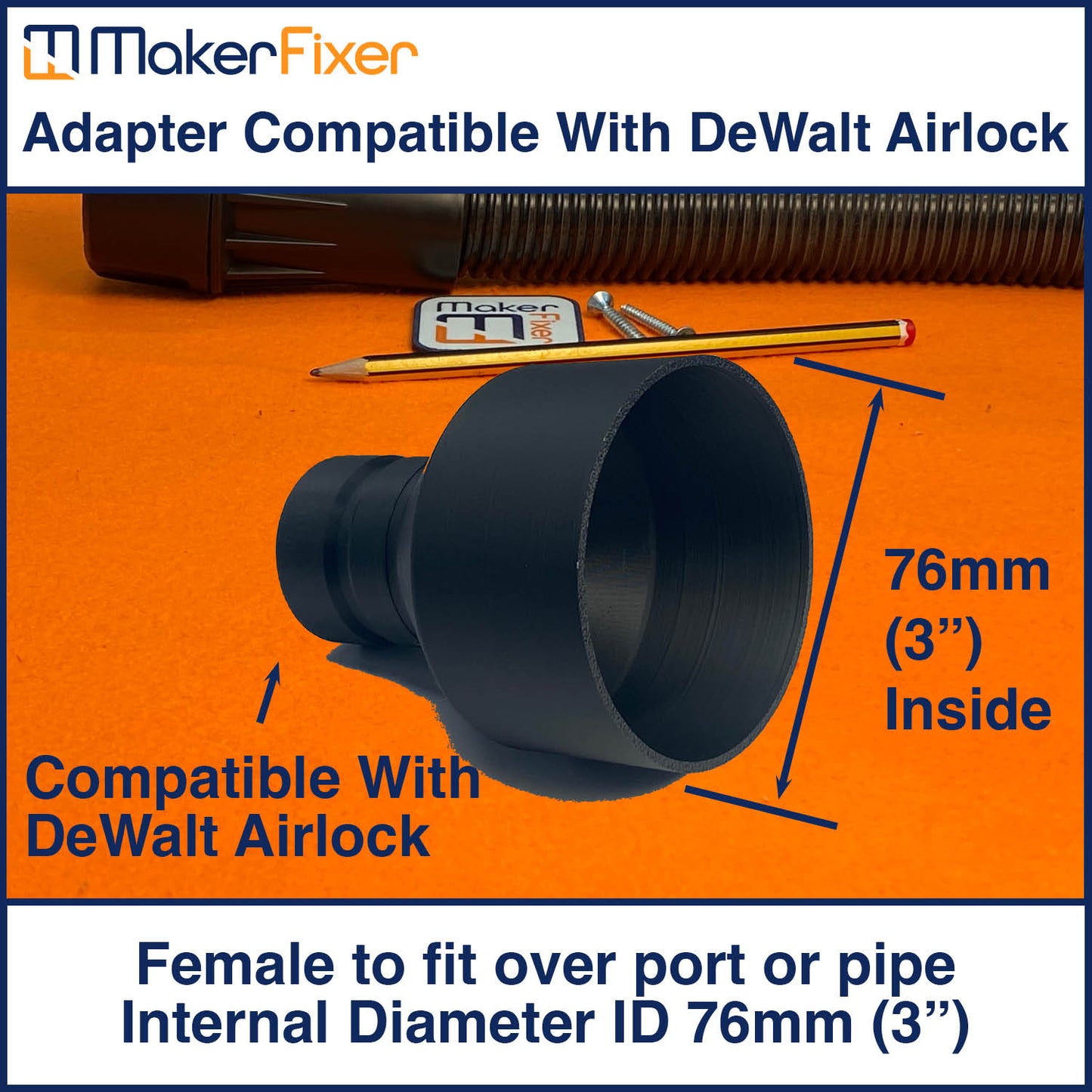 Dust Extraction Adaptor DeWalt AirLock Compatible Male to Female ID Various Sizes