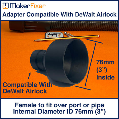 Dust Extraction Adaptor DeWalt AirLock Compatible Male to Female ID Various Sizes
