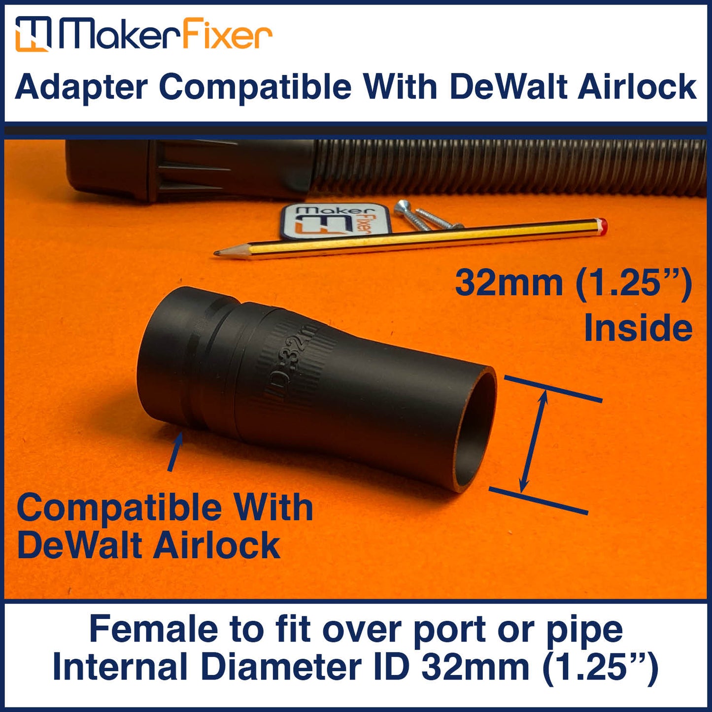 Dust Extraction Adaptor DeWalt AirLock Compatible Male to Female ID Various Sizes