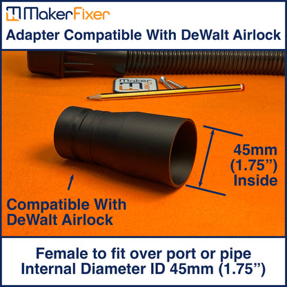 Dust Extraction Adaptor DeWalt AirLock Compatible Male to Female ID Various Sizes