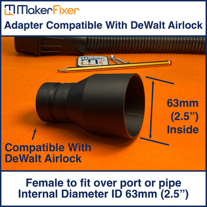 Dust Extraction Adaptor DeWalt AirLock Compatible Male to Female ID Various Sizes