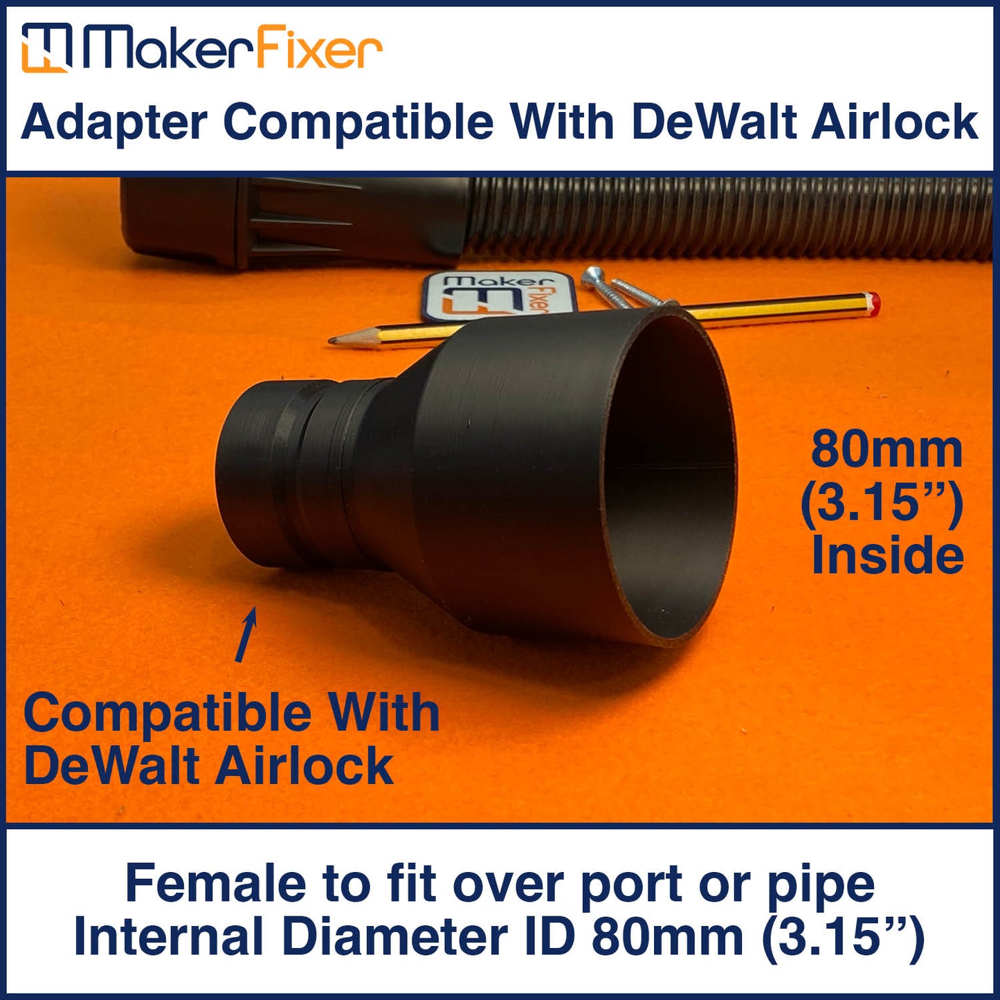 Dust Extraction Adaptor DeWalt AirLock Compatible Male to Female ID Various Sizes