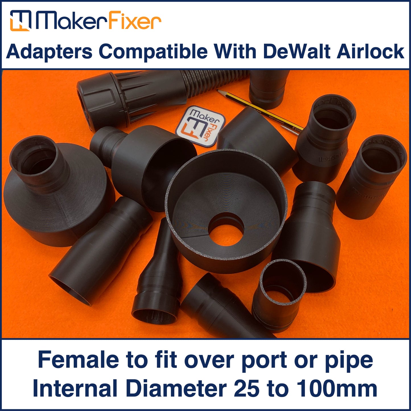 Dust Extraction Adaptor DeWalt AirLock Compatible Male to Female ID Various Sizes
