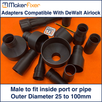 Dust Extraction Adaptor DeWalt AirLock Compatible Male to Male OD Various Sizes