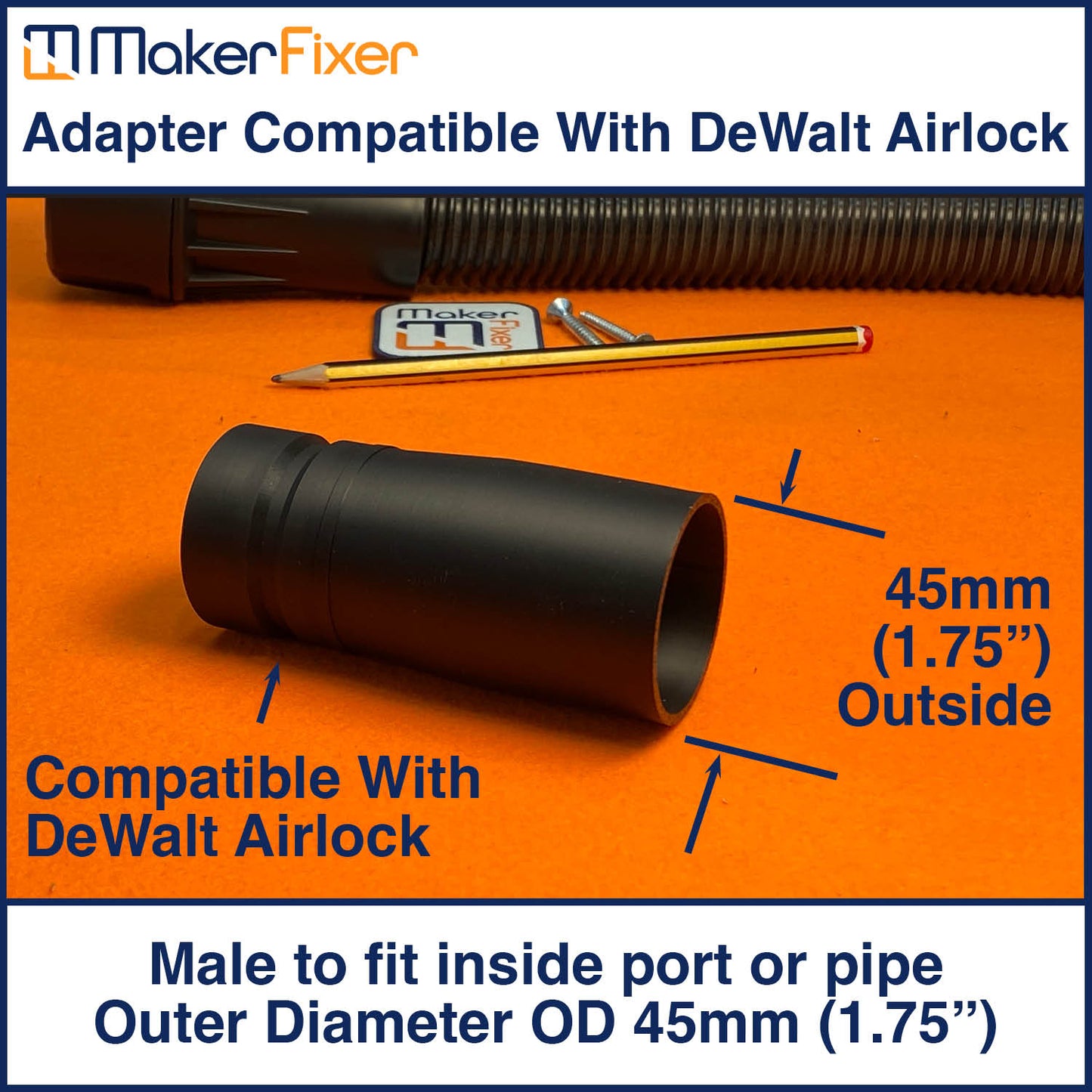 Dust Extraction Adaptor DeWalt AirLock Compatible Male to Male OD Various Sizes