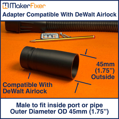 Dust Extraction Adaptor DeWalt AirLock Compatible Male to Male OD Various Sizes