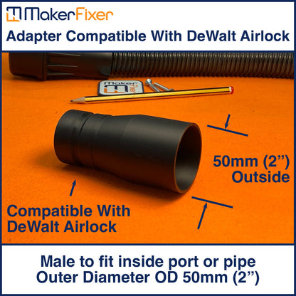 Dust Extraction Adaptor DeWalt AirLock Compatible Male to Male OD Various Sizes