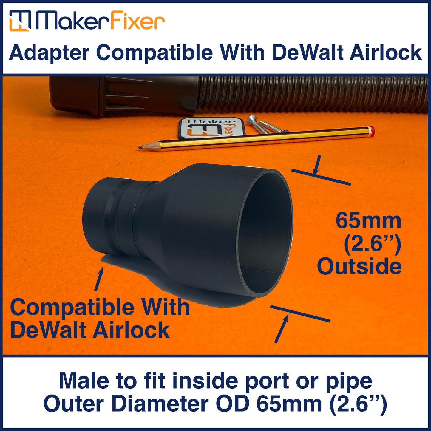 Dust Extraction Adaptor DeWalt AirLock Compatible Male to Male OD Various Sizes