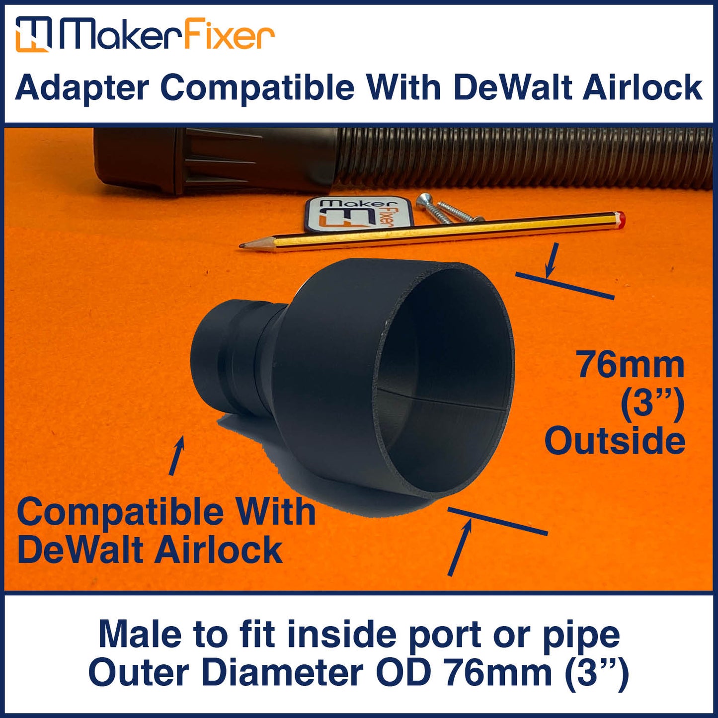 Dust Extraction Adaptor DeWalt AirLock Compatible Male to Male OD Various Sizes