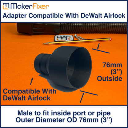 Dust Extraction Adaptor DeWalt AirLock Compatible Male to Male OD Various Sizes