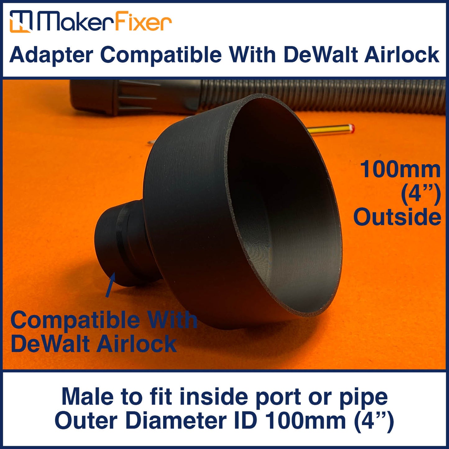 Dust Extraction Adaptor DeWalt AirLock Compatible Male to Male OD Various Sizes